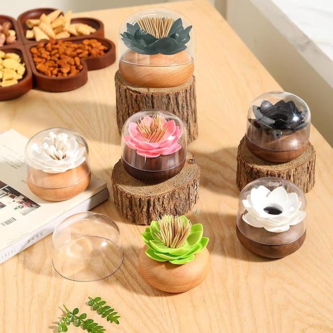 Toothpick Holders Wood Toothpick Dispenser, Tooth Picks Wooden Holders Black Decorative for Kitchen Bathroom Accessories Cute Gifts -with 80 Toothpick (Black)