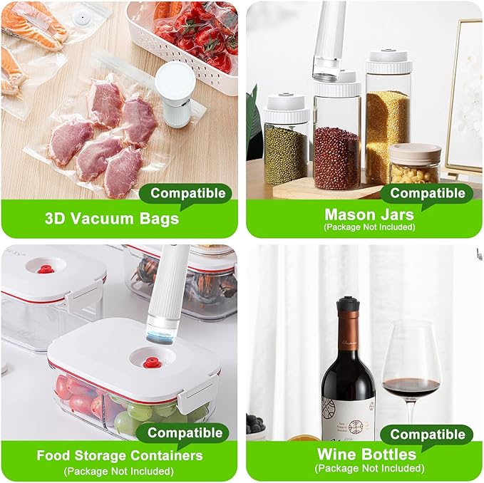 Vacuum Sealer for Food (Compact Vacuum Sealer Machine + 40 Reusable Vacuum Bags), Powerful 80Kpa Portable Vacuum Sealer for 10X Preservation & Fresh, Handheld Vacuum Food saver With 2 Seal Clips