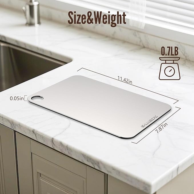 SHUWEICAO- 100% Pure Titanium Cutting Board for Kitchen, Cutting Edge Hygiene & Durability, Double Sided Medical Grade titanium cutting board for Meat Fruit & Vegetable, Easy to Store(11.4 * 7.87in)
