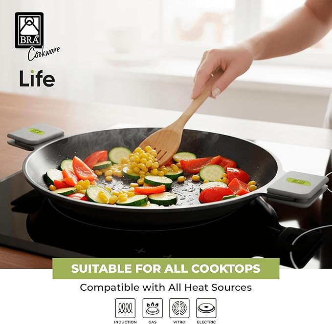 BRA COOKWARE Life Ceramic Nonstick Paella Pan | 14 Inch Recycled Aluminum Spanish Paellera | Ceramic Nonstick Wide Skillet | Oven Safe 425°F | PFOA Free Spanish Paella Skillet | All Cooktops