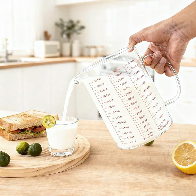 1500ml/6 Cup Glass Measuring Cup,Measuring Cup with 3 Scales(Ml,Oz,Cups),Measure Cups for Kitchen,Restaurant