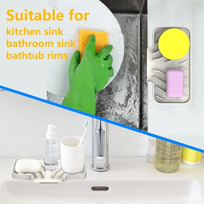 Sponge Holder for Kitchen Sink, 6"×4" High Slope Soap Tray, Silicone Sponge Holder with Drain, Dish Soap Mat for Shower Bathroom, Perfect for Bottle,Cup on Sink or Counter (Cream, 6×4)