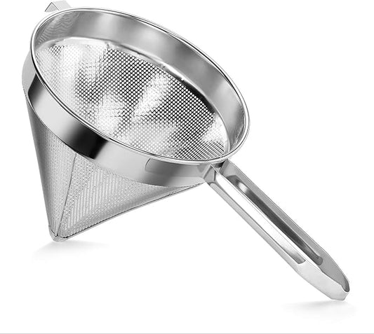 Soro Essentials- 12" Stainless Steel China Cap Strainer Coarse Mesh- Cone Shaped Strainer Food Strainers Juice Strainers Kitchen Tools Food for Straining Seeds Beans Sauces Home Kitchen