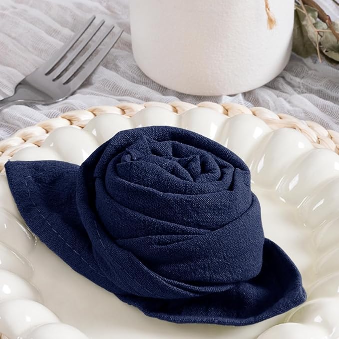 MLMC 4 Pack Navy Blue Cloth Napkins Rustic Washable Cotton Linen Napkins Set of 4 17"x17" Reusable Dinner Napkins Cloth for Wedding Party Events Everyday Use Decor