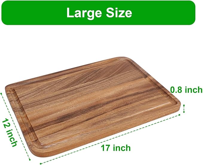 Acacia Wood Cutting Board for Kitchen - Caperci Organic Wooden Chopping Serving Board with Deep Juice Groove for Meat (Butcher Block) Veggies, Fruit and Cheese, 17 x 12"