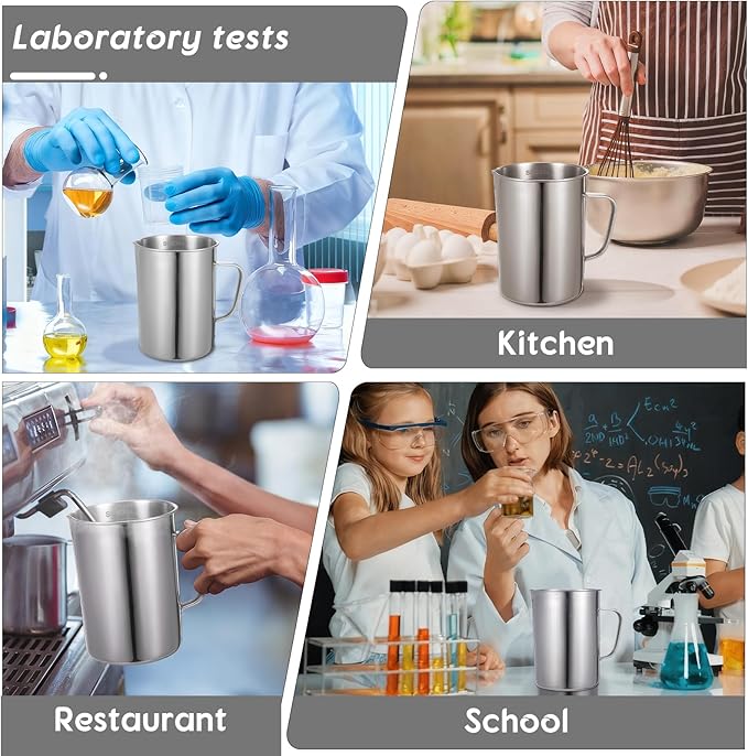 Veemoon Large Stainless Steel Measuring Cup, 1000ml/32OZ Metal Embossed Measuring Pitcher with Handle and Scale Coffee Milk Frothing Pitcher Latte Art Cup for Science Experiments Kitchen Liquid Mixing