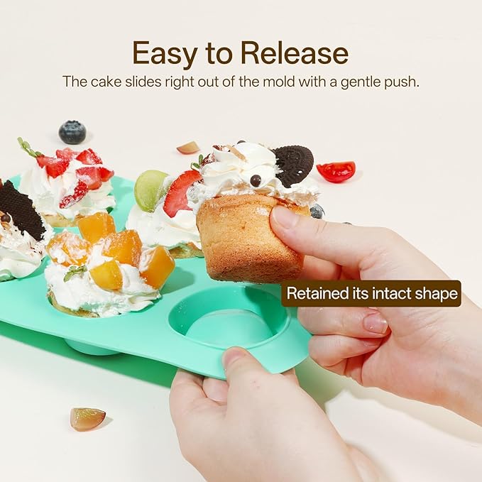 Firstfooby 2 Pack Silicone Muffin Pan for Baking, Regular Size Nonstick Cupcake Pan, 6-Cup Silicone Muffin Tin BPA Free Dishwasher Safe, Great for Muffin Cupcake Brownie Egg Tart