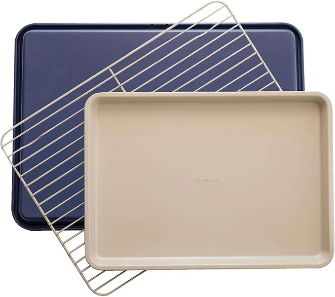 Starpack 'Bakers Gonna Bake' High Performance Nonstick Baking Sheet Pan Set of 2 - Heat Resistant Medium and Large Aluminum Baking Pan Set with Wire Rack for Baking Sheet - Heavy-Duty Baking Pans