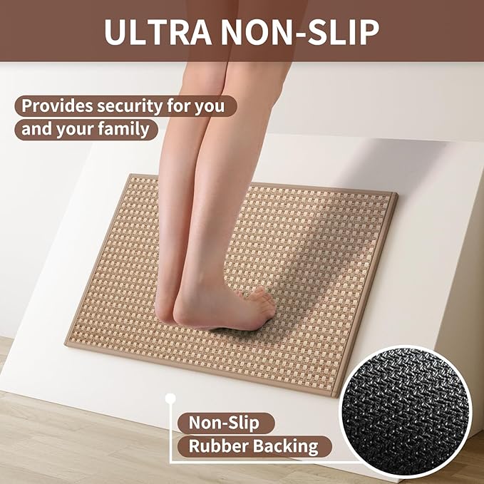 Kitchen Rugs Mat Non Slip Washable, Super Absorbent Kitchen Mats for Floor, Rubber Backing Soft Braided Standing Floor Mats Sink Mat Runner Rug, Easy to Clean and Maintain, Brown 17"x30"