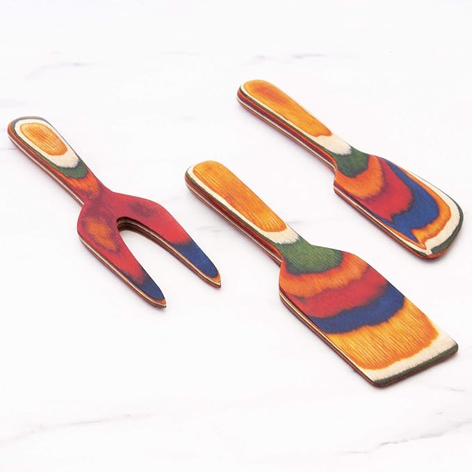 Totally Bamboo Baltique Marrakesh Collection 3 Piece Cheese & Charcuterie Tool Set, Colorful Wooden Cheese Knife Set