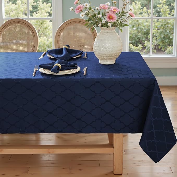 Larponder Tablecloth Rectangle, Jacquard Polyester Table Cloth, Washable & Spill Proof Table Cover for Spring Kitchen Dining Party Picnic (Rectangle, 52" x 70", Navy)