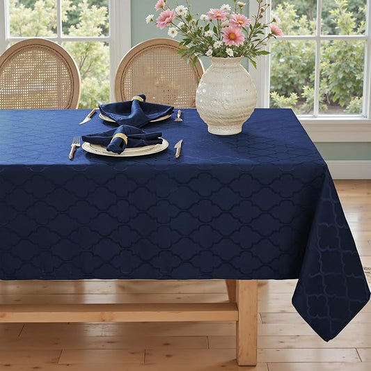 Larponder Tablecloth Rectangle, Jacquard Polyester Table Cloth, Washable & Spill Proof Table Cover for Spring Kitchen Dining Party Picnic (Rectangle, 52" x 70", Navy)