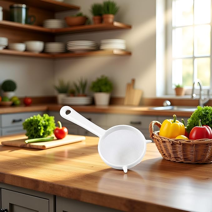 White Mesh Kitchen Sifter - Plastic Mesh Strainers Sieve,Colanders and Sieve with Handle for Tea Pasta Flour Rice Fruits Vegetable Small (16cm)