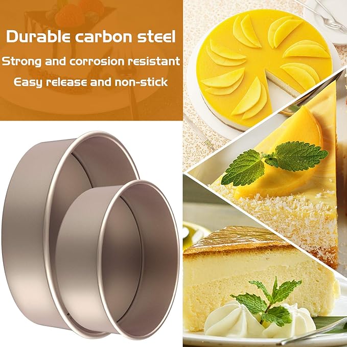 CHEFMADE Bakeware Round Cake Pan 2 Pieces, 6-Inch and 8-Inch with Removable Loose Bottom Nonstick & Quick Release Coating Chiffon Bakeware for Oven and Instant Pot Baking (Champagne Gold)