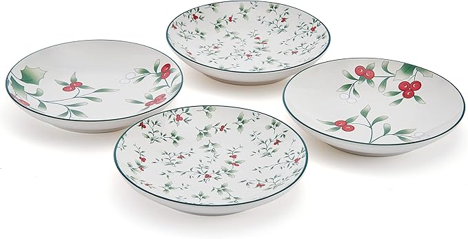 Pfaltzgraff Winterberry Holiday Set of 4 Assorted Appetizer Plates, 6 Inch, Multicolored