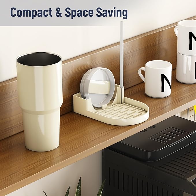 NiHome Silicone Water Bottle Drying Rack Compatible with Stanley Tumblers 20-40oz, Mugs, Wine Glasses, Compact Portable Cup Dryer Stand with Anti-Slip Base for Countertops, RVs & Travel (Cream)