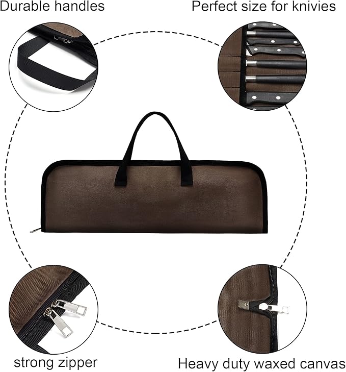 QEES Knife Roll,Heavy Duty Knife Bag,Waxed Canvas knife Case with 4 Slots For Knives & Kitchen Tools,Chef Knife Bag With Handle.Portable Knife Roll Bag For Chefs Culinary Traveling.Knives Pouch