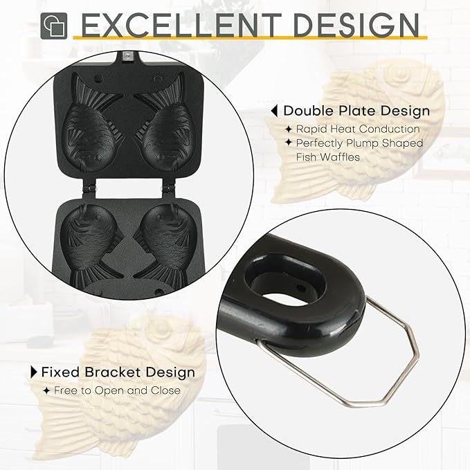 MYFULLY Taiyaki Fish-Shaped Cake Pan Taiyaki Fish Waffle Maker Double Pan Mold with Silicone Oil Brush for Fun DIY Desserts at Home