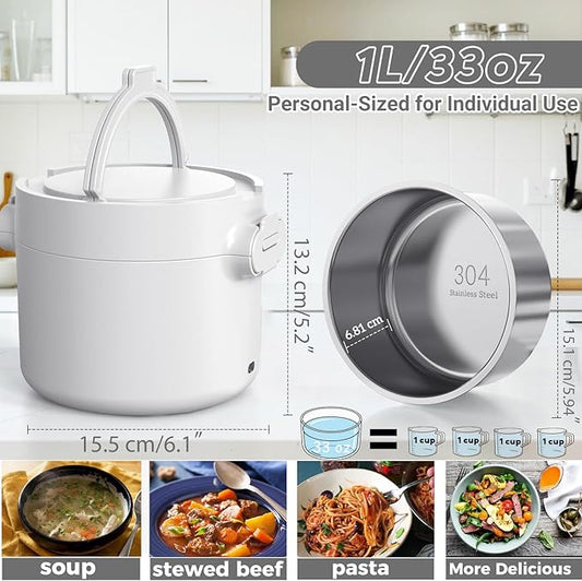 Electric Lunch Box, 33OZ Portable Food Warmer | 100W Rapid Heating & Leak-Proof 304 Stainless Steel | 3-in-1(Car 12V/24V & Home 110V) | Perfect for Work/Travel,On-the-Go,Ideal Gift for Men & Women