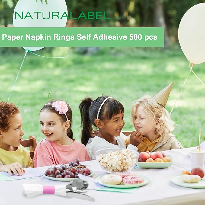 NATURALABEL 500 PCS Paper Napkin Rings with Box, Self-Adhesive Napkin Bands, for Family Meal, Birthday Party, Wedding, Celebration (Pink)