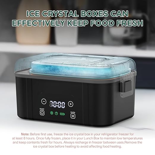 Cordless Heated Lunch Box, Smart Timer Automatic Heating Food Warmer for Adults, 5.5-Cup Portable Electric Lunch Container with Handheld Insulated Bag