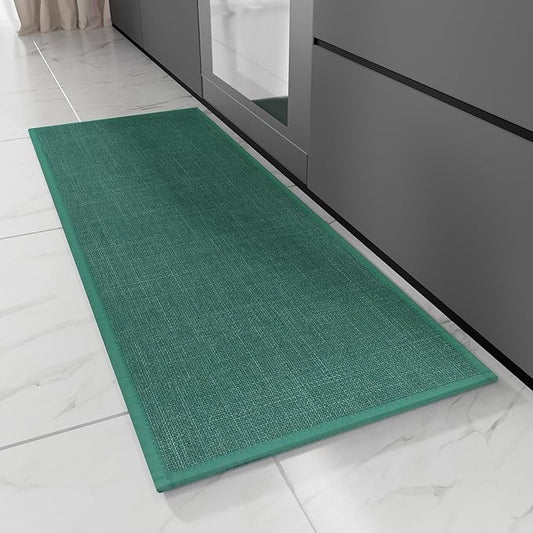 Kitchen Rug, Rubber Non Slip Kitchen Rugs Washable, Absorbent Runner Mat for Floor, Machine Washable Standing Mats for in Front of Sink, Laundry, Entryway, Hallway (Dark Green, 47" × 17.3")