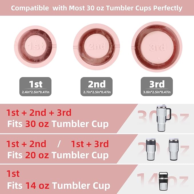 Tcamp Ice Cube Tray for 30 oz Tumbler Cup Ice Mold, 3 Pcs Silicone Hollow Cylinder Ice Tray with Lid and Bin for Freezer, Ice Drink, Juice, Whiskey, Cocktail (Pink)