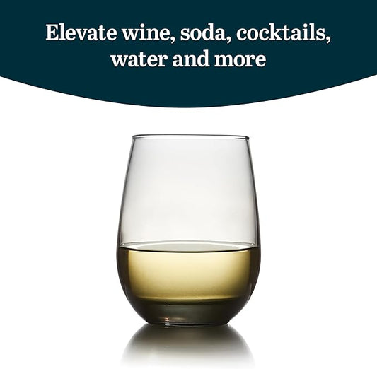 Libbey 231SM Stemless Wine Glasses Set of 12, Moonstone Grey, Restaurant Quality Red and White Wine Glasses, Drinking Glasses Set for Large Gatherings