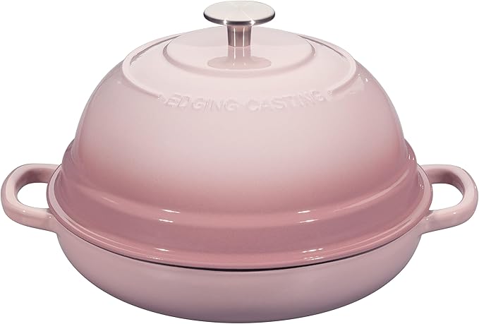 EDGING CASTING Enameled Cast Iron Dutch Oven Pot with Lid, Round Bread Oven for Homemade Sourdough Bread Baking, 6 Quart, Pink