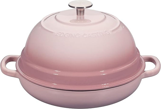 EDGING CASTING Enameled Cast Iron Dutch Oven Pot with Lid, Round Bread Oven for Homemade Sourdough Bread Baking, 6 Quart, Pink