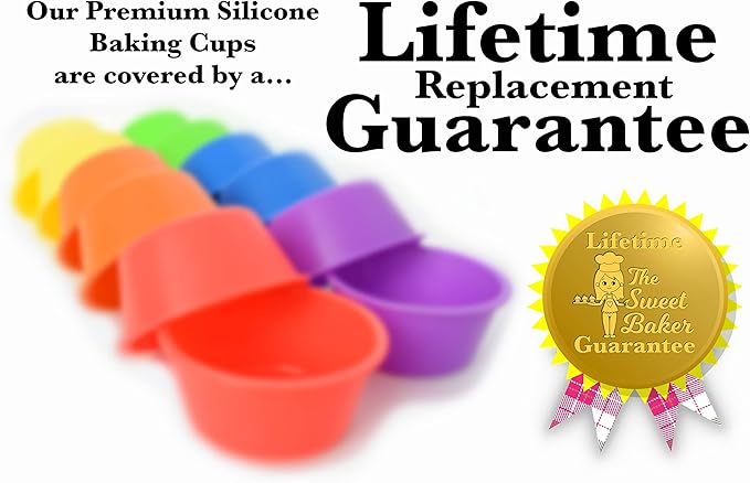 The Sweet Baker | Professional Silicone Baking Cups | Premium 12 Piece Set | Reusable Cupcake Muffin Pans | BPA Free