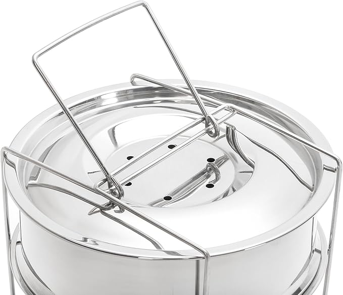 WUWEOT Stackable Steamer Insert Pans, 2 Tier Stainless Steel Pot-in-Pot Baking Pan, Pressure Cooker Accessories with Sling Handle and Silicone Gloves for Instant Pot