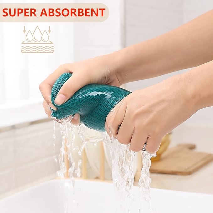 Kitinjoy 100% Cotton Waffle Weave Kitchen Towels, 4-Pack Super Soft and Absorbent Dish Towels for Drying Dishes, Kitchen Hand Towels, 13 in x 28 in, Teal