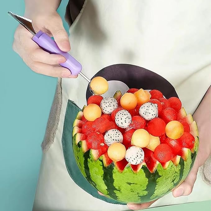 4-in-1 Stainless Steel Fruit Cutter Set, Cantaloupe & Watermelon Cutter, Melon Slicer with Removable Blades, for Watermelon, Kiwi, Dragon Fruit, Kitchen Gadget