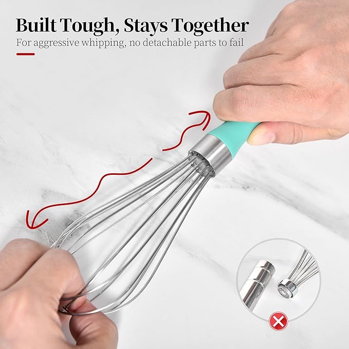9.06in Kitchen Wire Whisk, 18/10 Stainless Steel Metal Balloon Wisk Heavy Duty Egg Beater whisker Hand Mixer for Cooking, Baking, Mixing, Stirring, Sauce, Flour, chocolate（Small, Turquoise）