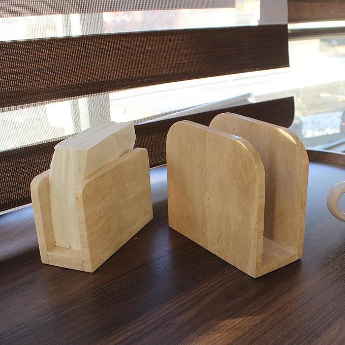 Natural Travertine Napkin Holder for Table, Standing Napkin Dispenser for Kitchen Dining Farmhouse Cocktail Picnic Bar 6.3x5.5x2.8 inches