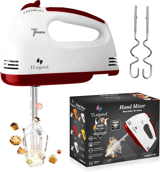 TechnoLegend Hand Mixer Electric Handheld – 7 Speed Ultra Power Electric Mixer Handheld (White)