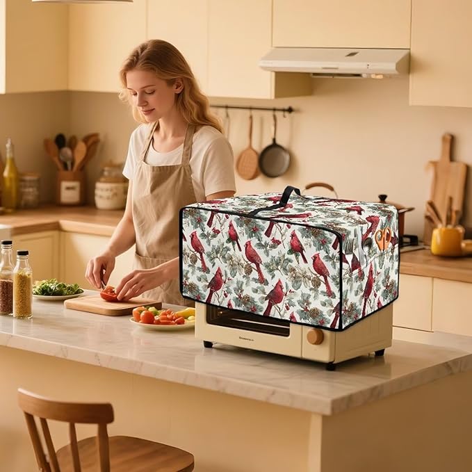 Doojoayie 8 Slice Toaster Cover Cardinal Bird Toaster Oven Cover Stain Resistant Small Appliance Dust Protector Modern Home Decor Gift for Mother, Wife, Women Cook