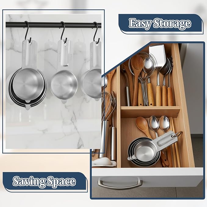 Measuring Cups 7 Pieces Stainless Steel Measuring Cups for Baking Cooking Metal Measurings Cup for Dry or Liquid Ingredients Measurement, Stackable, Dishwasher Safe