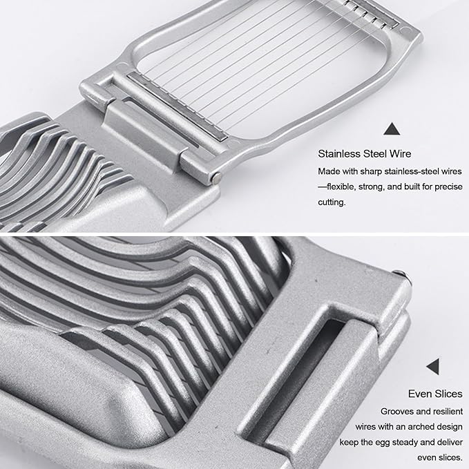 Egg Slicer For Hard Boiled Eggs, Heavy Duty Aluminium Egg Cutter with Stainless Steel Wires, for Strawberry Banana Soft Fruit Kitchen Gadget (Silver)