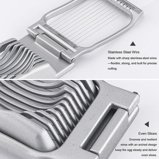 Egg Slicer For Hard Boiled Eggs, Heavy Duty Aluminium Egg Cutter with Stainless Steel Wires, for Strawberry Banana Soft Fruit Kitchen Gadget (Silver)