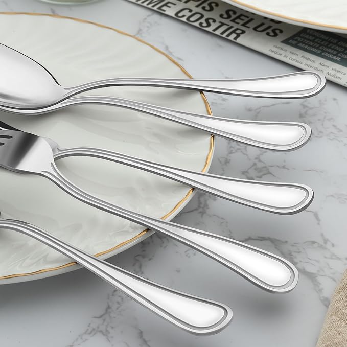BEWOS 24-Piece Spoons Silverware - 7.5-inch Dinner Spoons Set, Food Grade Stainless Steel Tablespoons, Sturdy Metal Spoon, Mirror Polished Tablespoon, Dishwasher Safe, Multipurpose Utensils Bulk