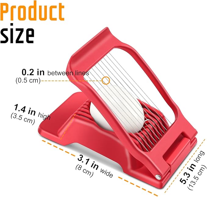 Egg Slicer - Stainless Steel Wire Egg Cutter, Heavy Duty Aluminium, Dishwasher Safe for Hard Boiled Eggs and Soft Fruits, Red