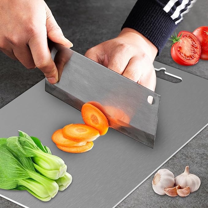 Titanium Cutting Board, Titanium Cutting Boards for Kitchen Double-Sided Stainless Steel Cutting Board Durable Non Toxic Food-Grade Chopping Board for Meat Vegetable Fruit (14"L x 10"W)