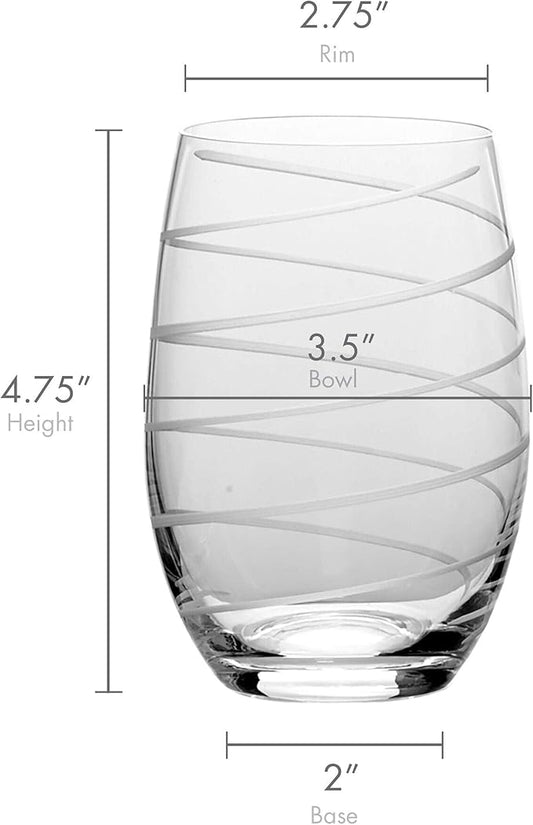Mikasa Cheers Stemless Wine Glasses, Set of 4, 17-Ounce Clear Glasses, Durable and Elegant, Perfect for Red or White Wine, Dishwasher Safe