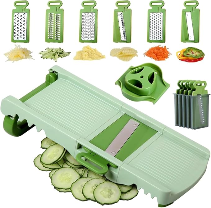 6 Blades Mandoline Slicer with Hand Guard Multifunctional Mandoline Food Slicer Foldable Mandoline Vegetable Slicer Professional Vegetable Chopper Potato Slicer for Fruits Vegetables