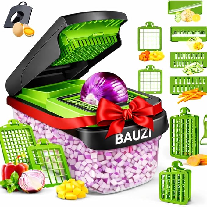 ABS Multi-Function Vegetable Chopper with 14 -in- 1 Blades – Food Dicer, Large Capacity Container, Manual Food Chopper, Pro Vegetable Chopper & Onion Dicer, All-in-One Vegetable Cutter, Green (Green)