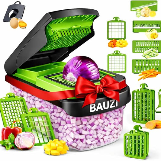 ABS Multi-Function Vegetable Chopper with 14 -in- 1 Blades – Food Dicer, Large Capacity Container, Manual Food Chopper, Pro Vegetable Chopper & Onion Dicer, All-in-One Vegetable Cutter, Green (Green)