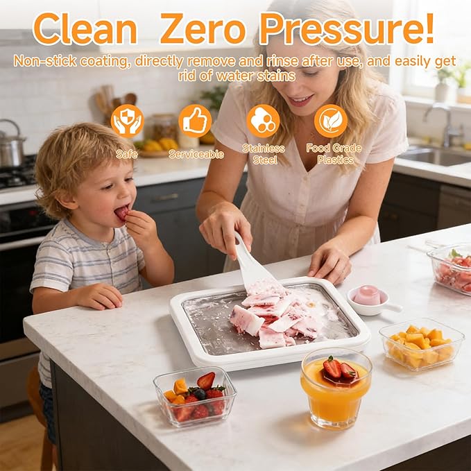 2026 Rolled Ice Cream Maker - 3-Minute Portable Ice Cream Machine with Stainless Steel Freeze Tray & 2 Scrapers, No Electricity Needed, Perfect for Family and Party Desserts (White)