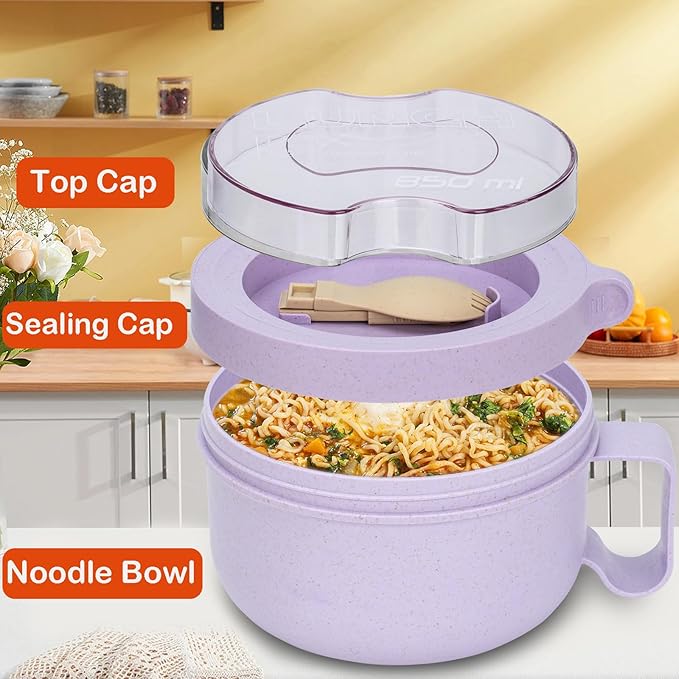 Unbreakable Microwave Soup Mugs with Lids and Handles,Microwave Ramen Bowl with Lid for Soup and Instant Noodles,Oatmeal, Gumbo, Salad,BPA Free (Lavender Purple)